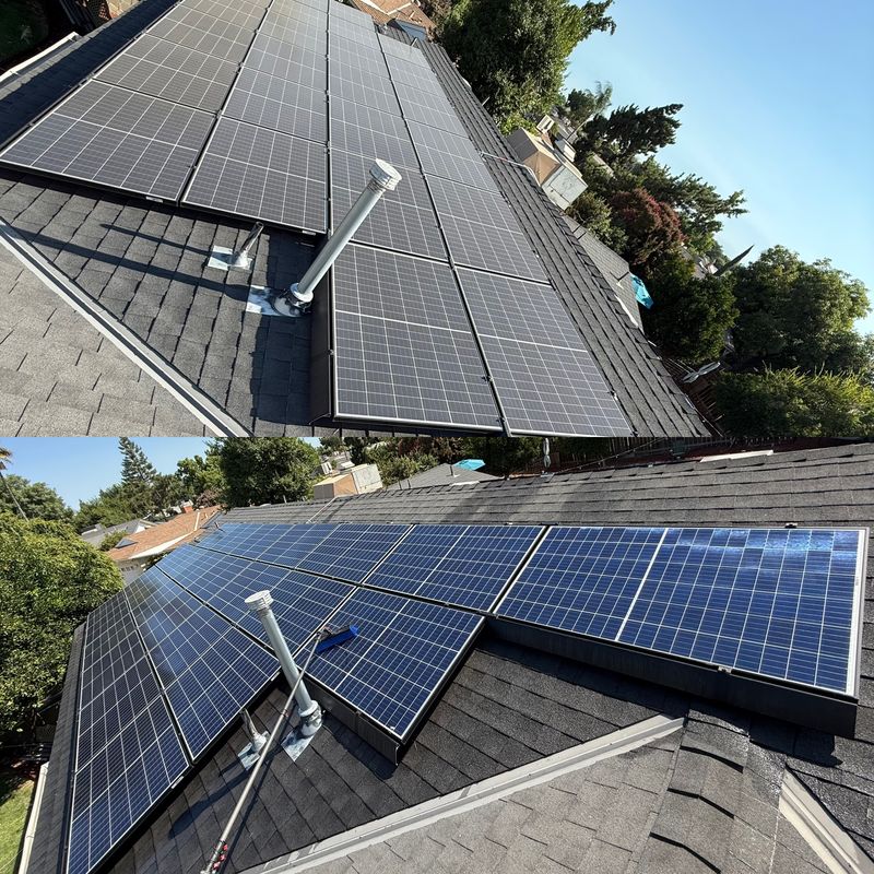 Before and after solar panel cleaning on a Central Valley rooftop